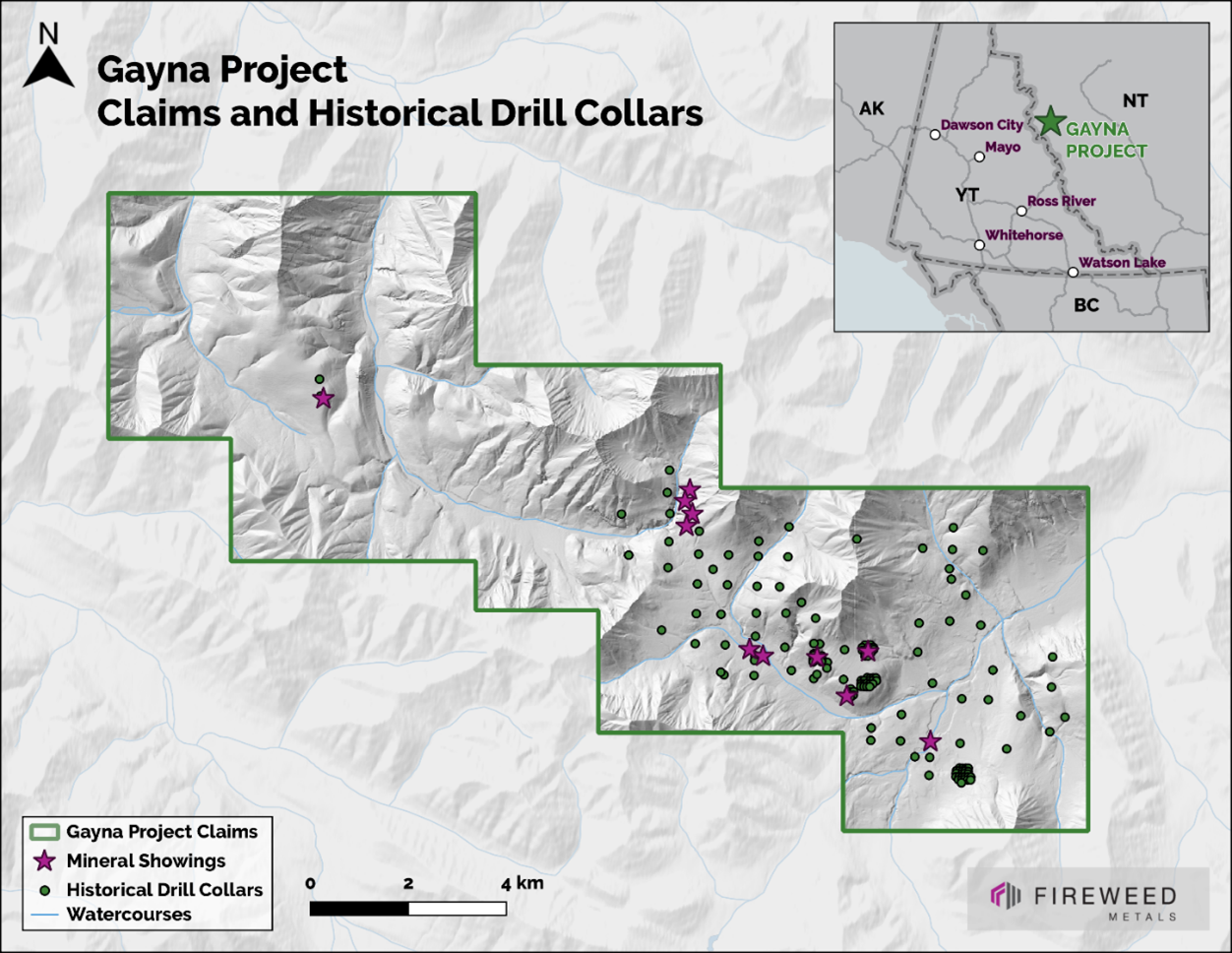 Map 3: Gayna Project Claims and Historical Drill Collars